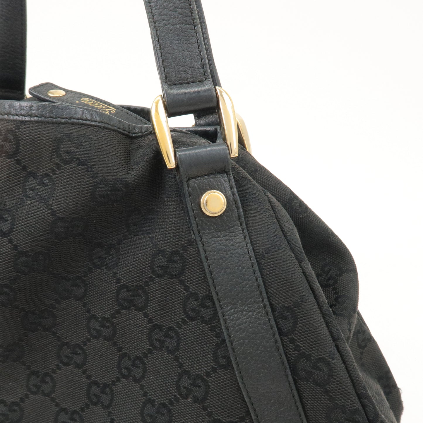 GUCCI Abbey GG Canvas Leather Tote Bag Shoulder Bag Black 130736