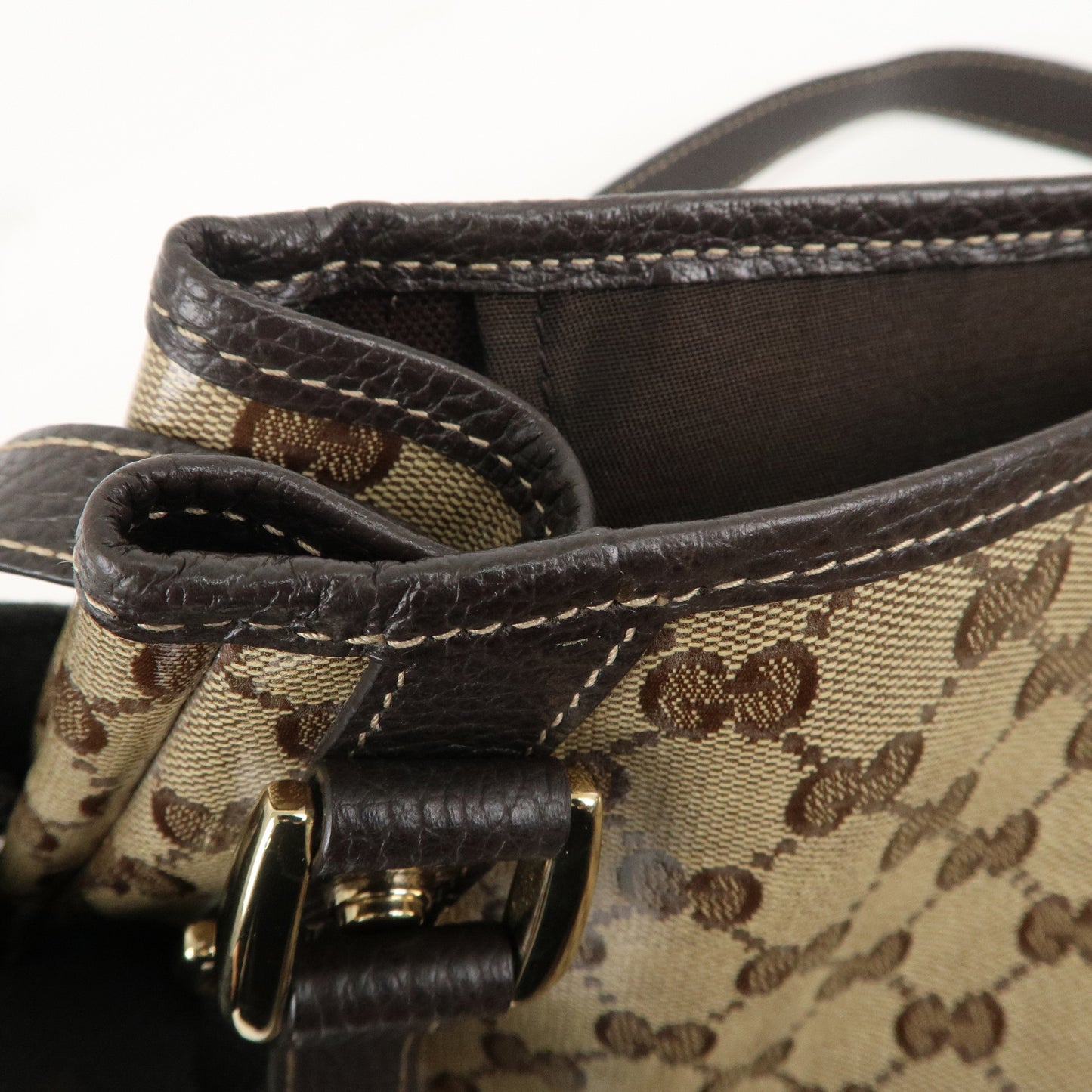 GUCCI Abbey GG Crystal Leather Tote Bag Beige Brown 293578