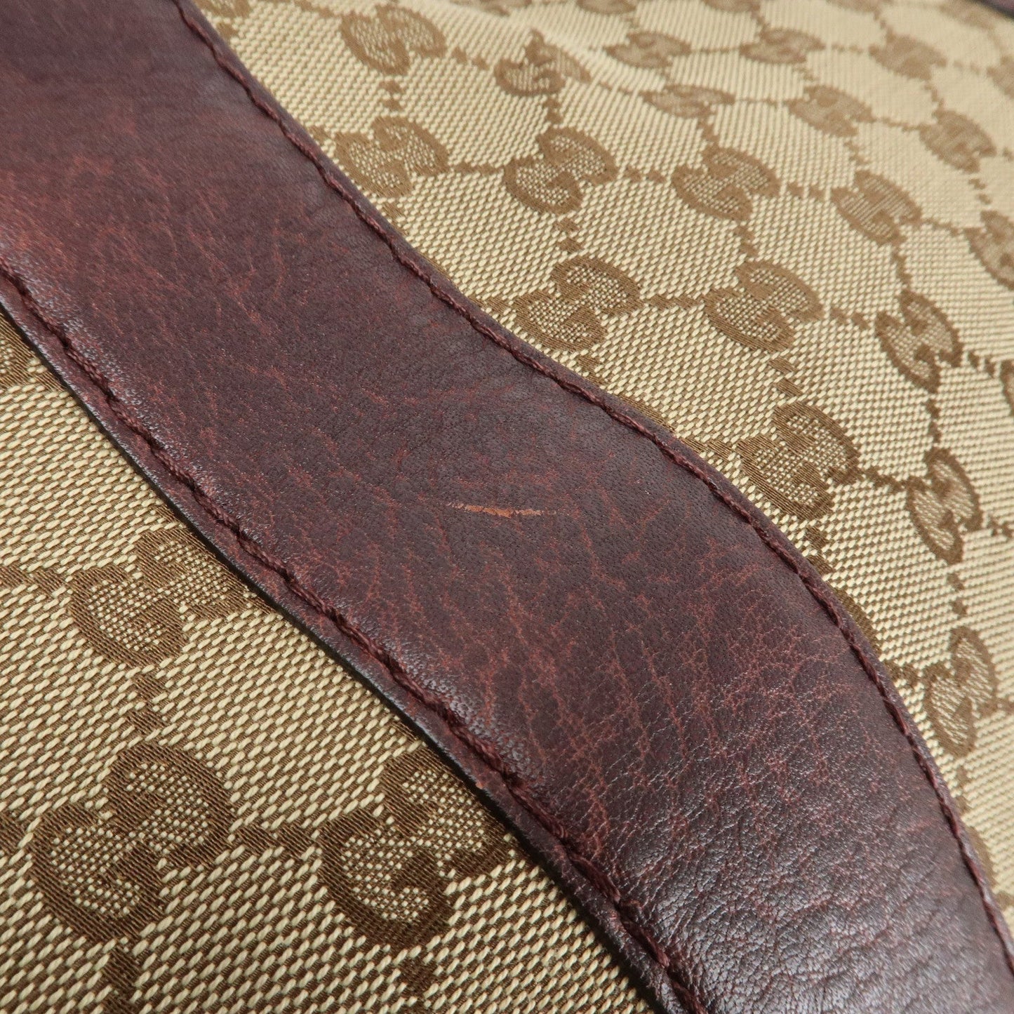 GUCCI Bamboo Bar GG Canvas Leather Tote Bag Beige Brown 232947