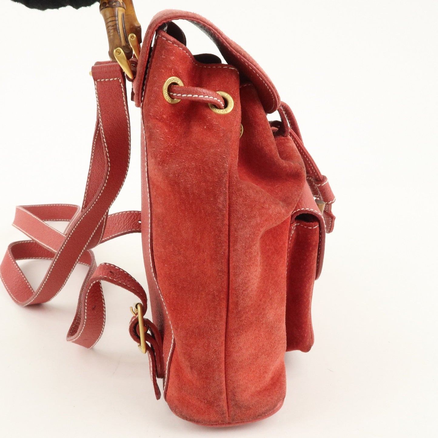 GUCCI Bamboo Leather Backpack Mini Ruck Sack Bag Red 003.1705