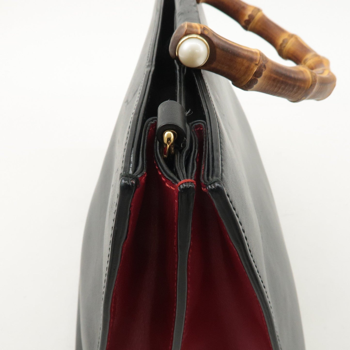 GUCCI Bamboo Leather Suede 2WAY Handbag Black Red 453764