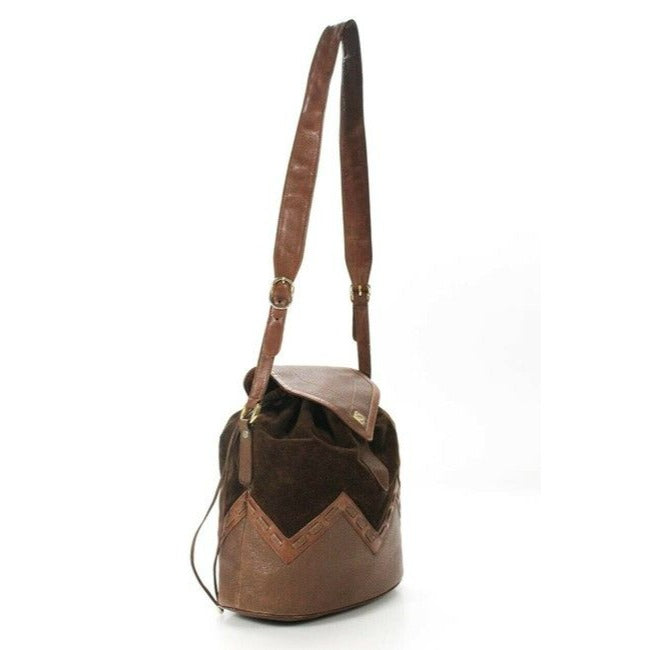 Gucci Toffee Brown Leather And Dark Brown Suede Early Diamante Line Bucket Bag