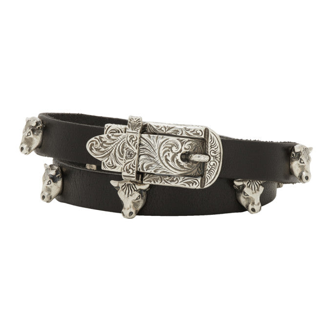Gucci Anger Forest Double Wrap Leather Bracelet in Black
