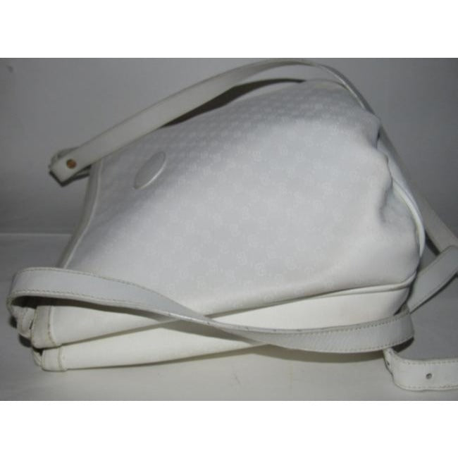 Gucci Vintage White Small G Logo Print Coated Canvas And White Leather Satchel