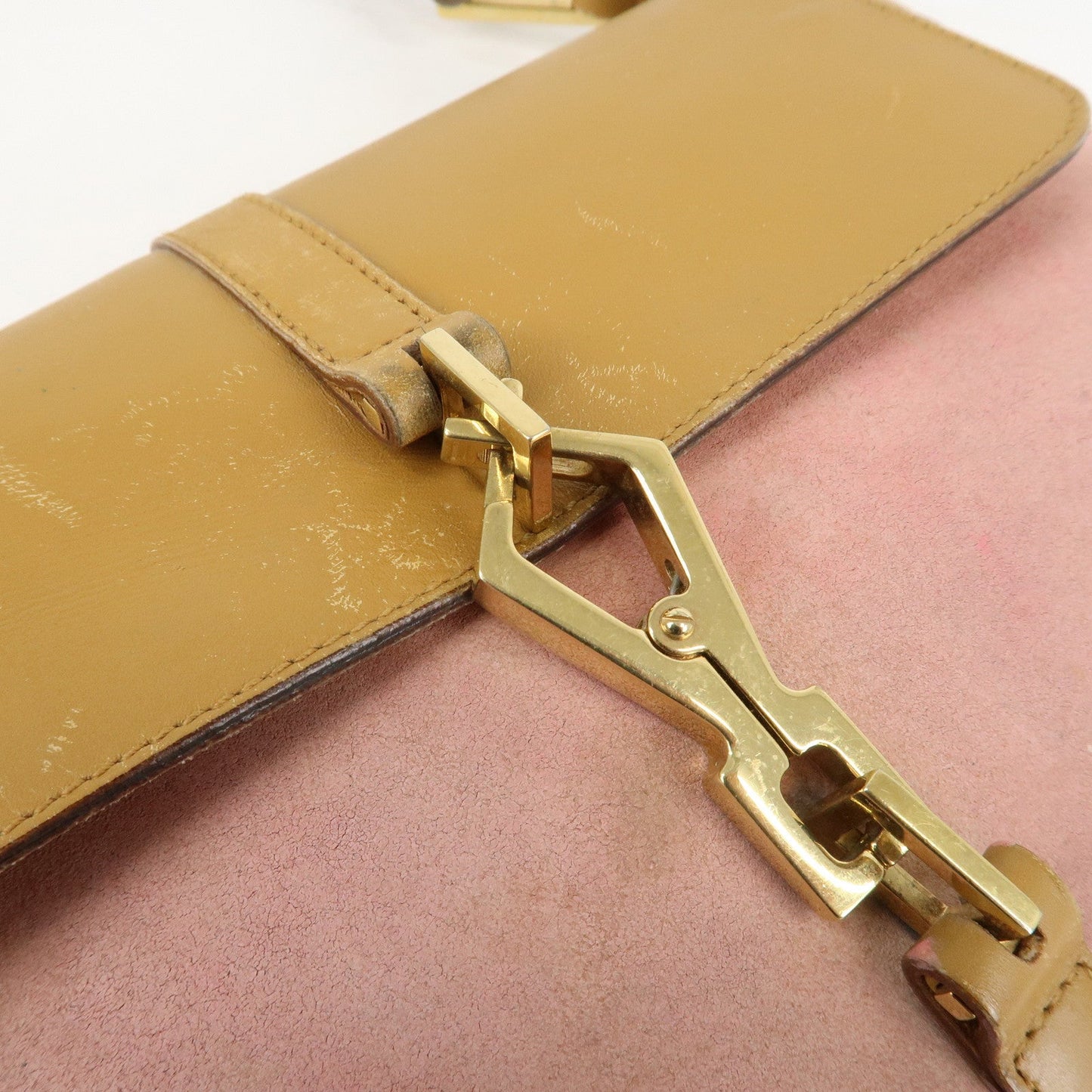 GUCCI Bamboo Suede Leather Shoulder Bag Pink Beige 001.4096.1705
