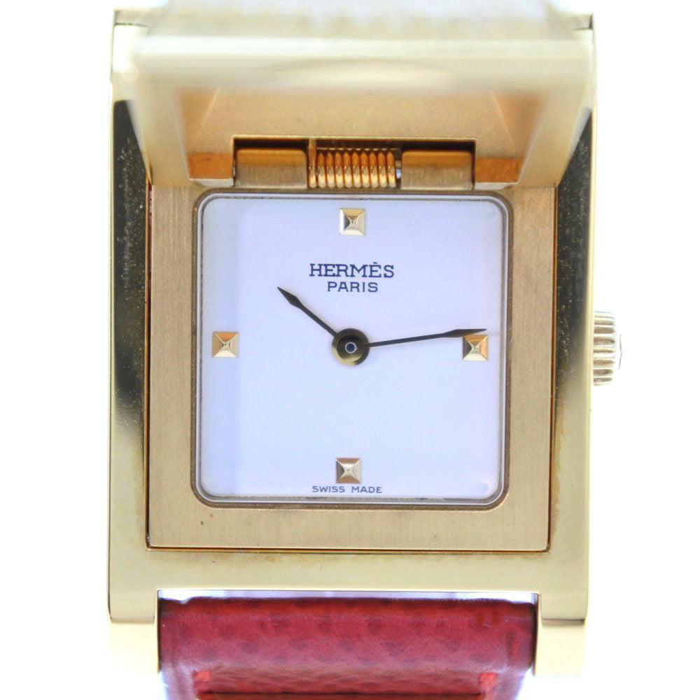 HERMES Watches Quartz Plated Gold , Leather gold Medor White dial Women Used