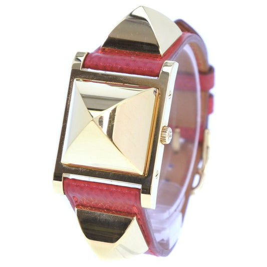 HERMES Watches Quartz Plated Gold , Leather gold Medor White dial Women Used