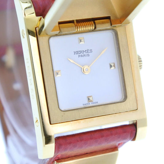 HERMES Watches Quartz Plated Gold , Leather gold Medor White dial Women Used