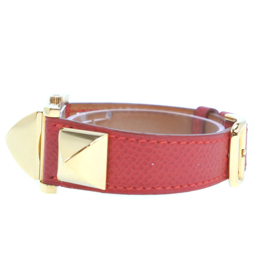 HERMES Watches Quartz Plated Gold , Leather gold Medor White dial Women Used