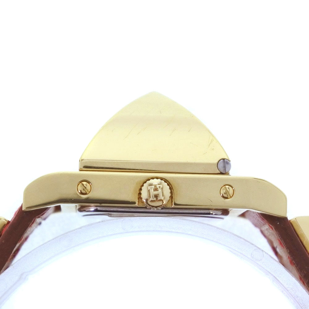 HERMES Watches Quartz Plated Gold , Leather gold Medor White dial Women Used