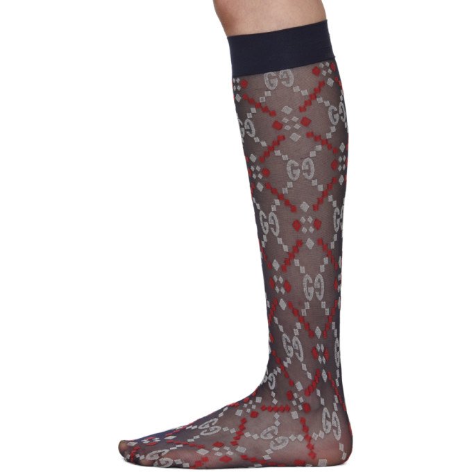 Gucci GG Jacquard Mesh Socks in Navy