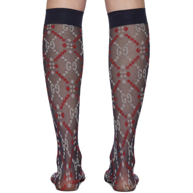 Gucci GG Jacquard Mesh Socks in Navy