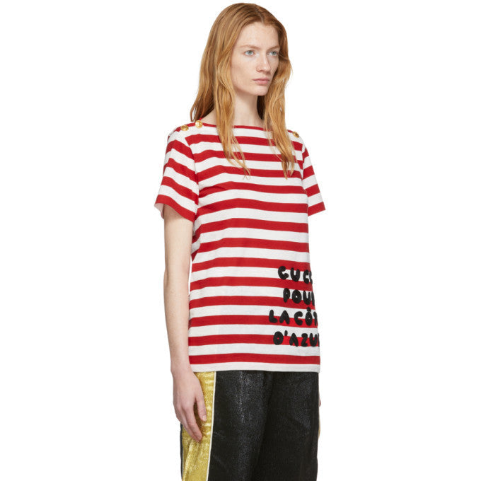 Gucci S/S Striped Pour La Cote D'Azur T-Shirt in Red and White
