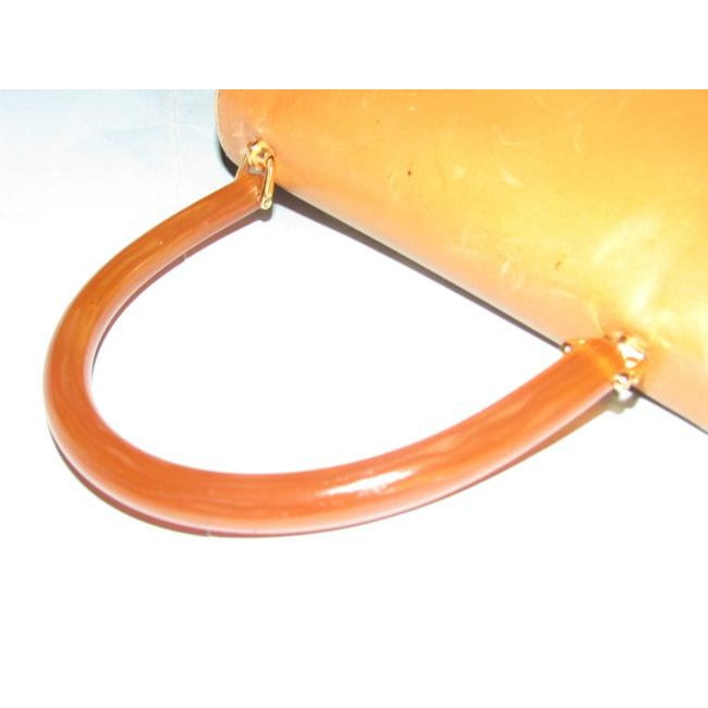 Gucci Vintage Caramel Leather With Tortoise Shell Lucite Bakelite And Gold Accent