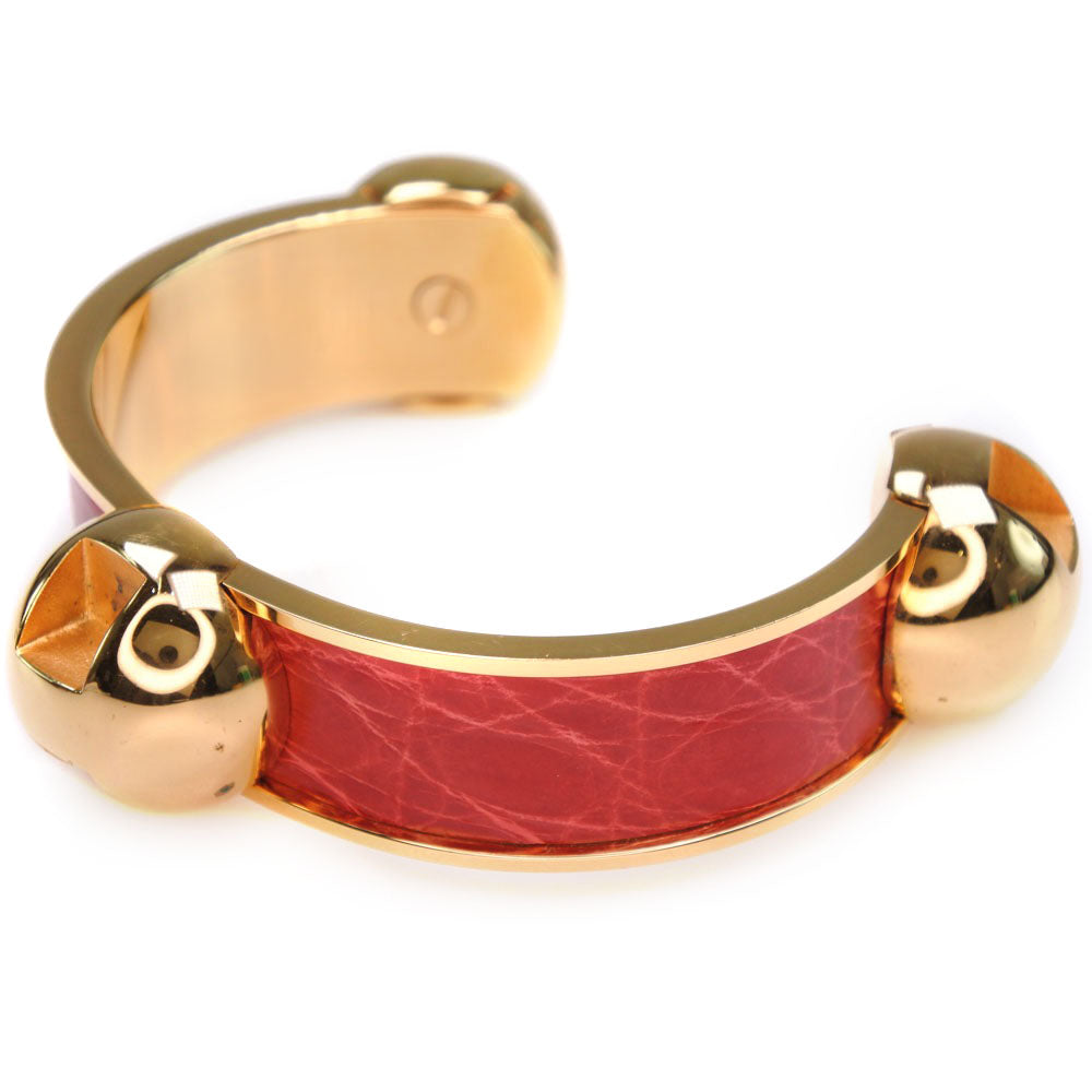 HERMES Bangle Metal leather gold Women Used
