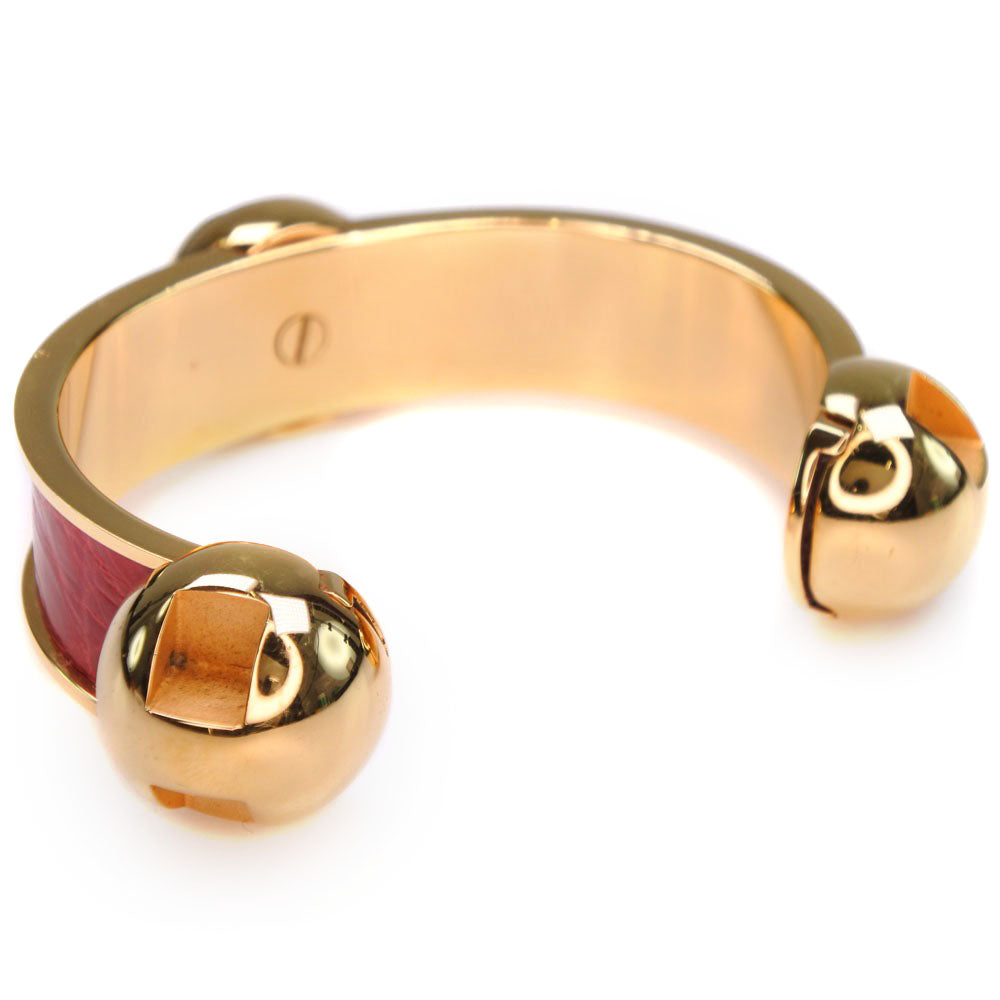 HERMES Bangle Metal leather gold Women Used