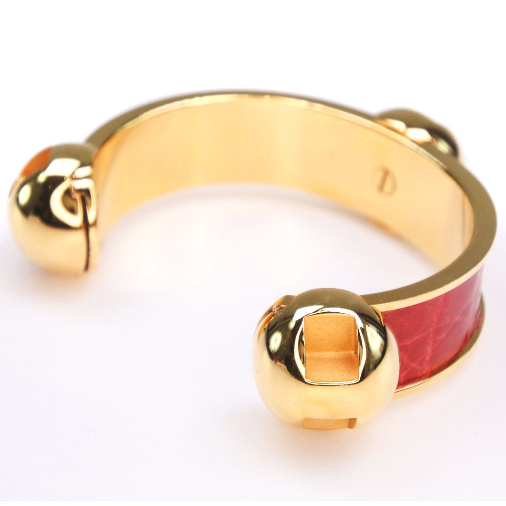 HERMES Bangle Metal leather gold Women Used