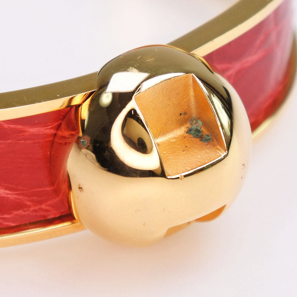 HERMES Bangle Metal leather gold Women Used