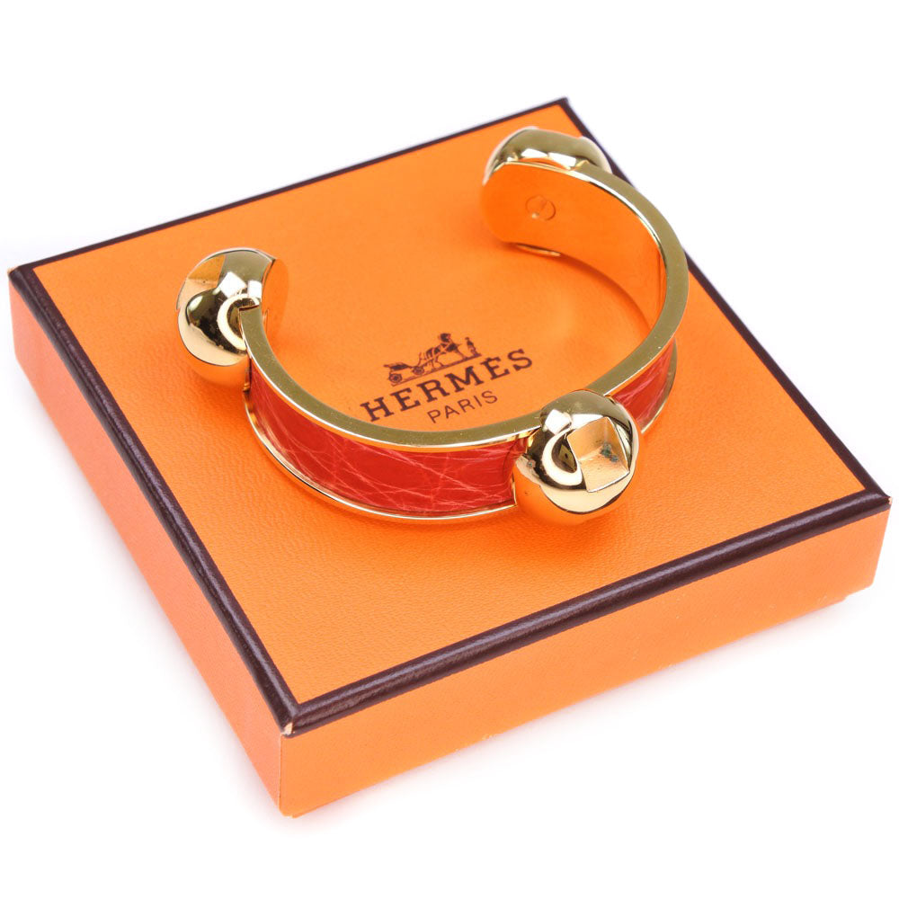 HERMES Bangle Metal leather gold Women Used