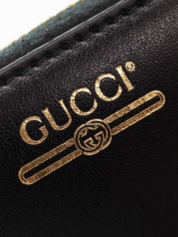 Gucci Zip Around Leather Wallet with Metallic Logo in Black
