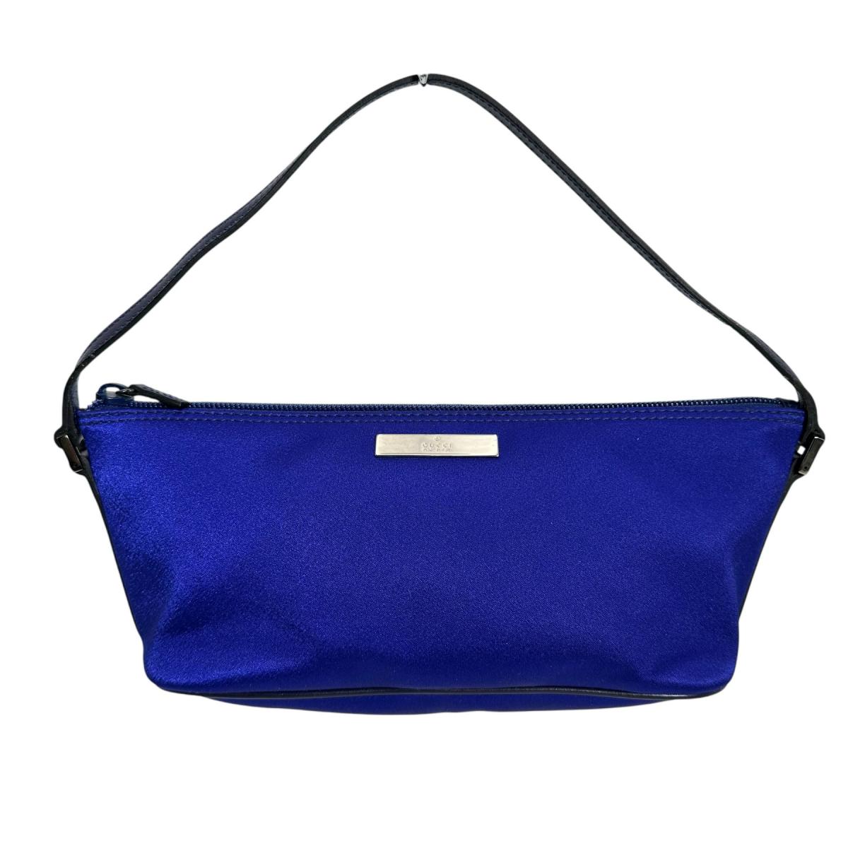 GUCCI Pouch 039-1103 Satin, Leather blue Hand pouch