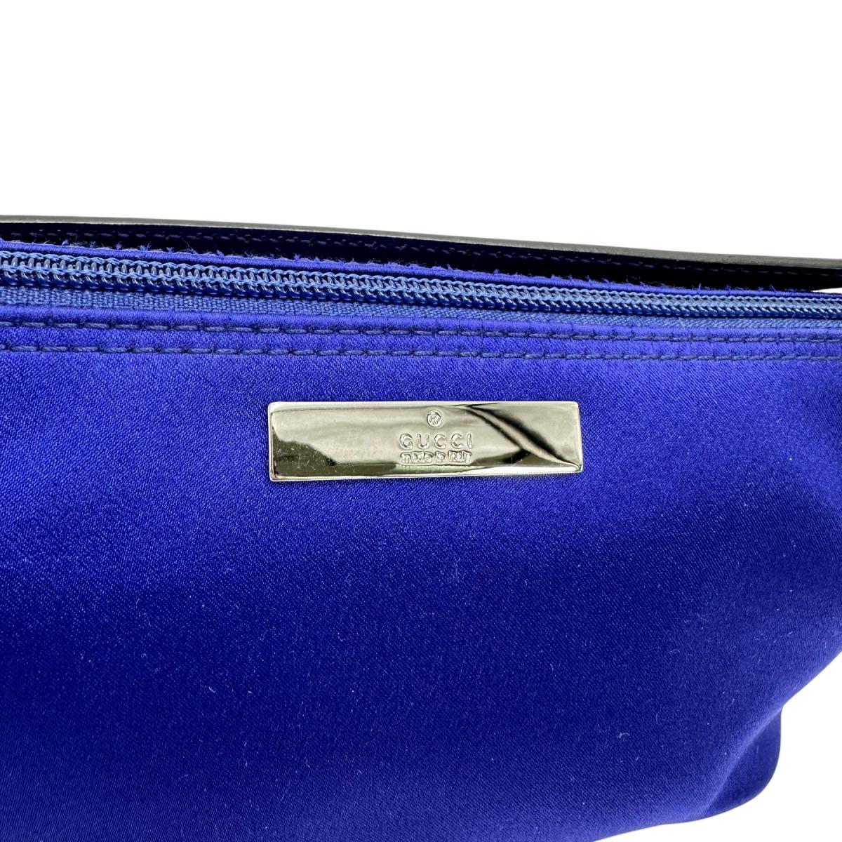 GUCCI Pouch 039-1103 Satin, Leather blue Hand pouch