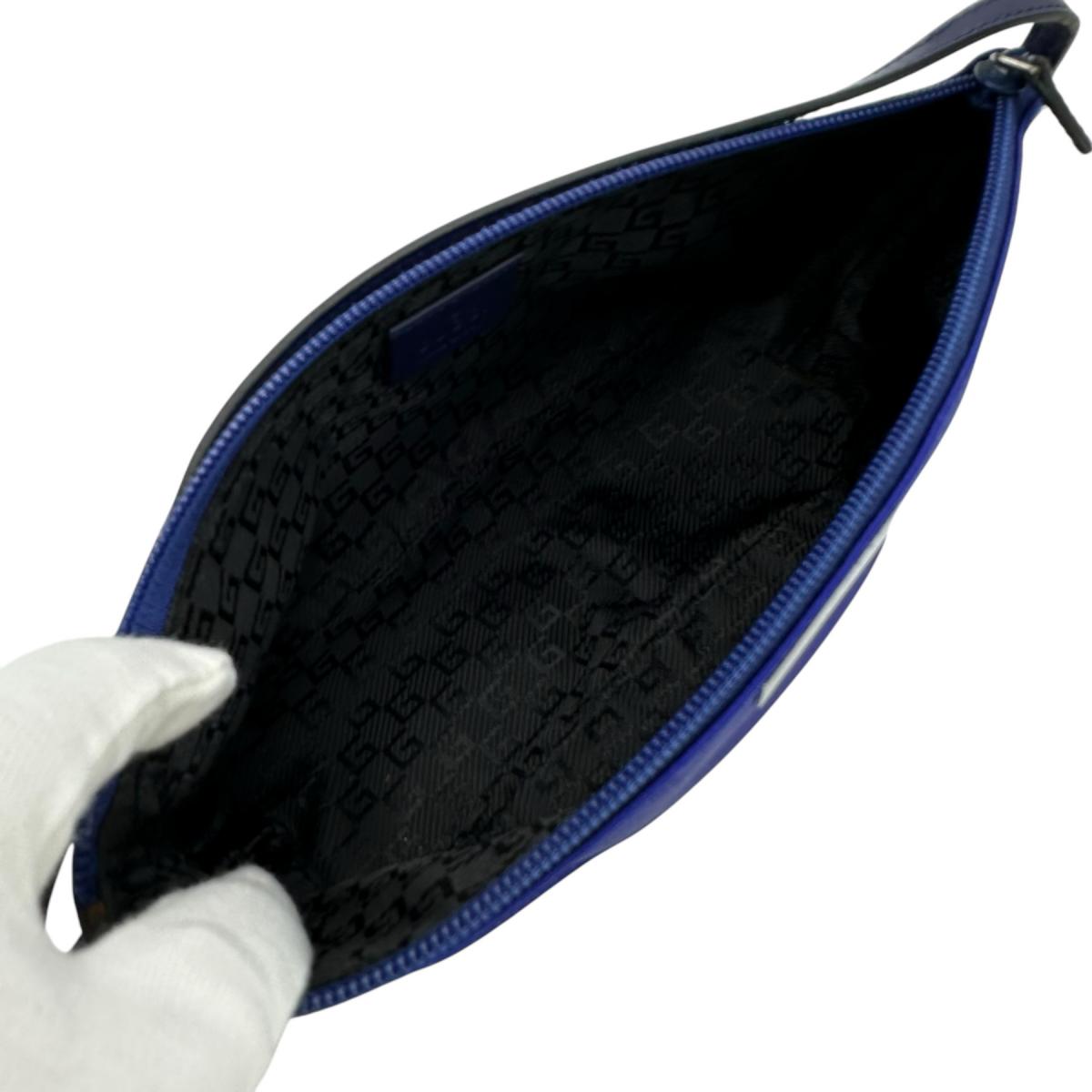 GUCCI Pouch 039-1103 Satin, Leather blue Hand pouch
