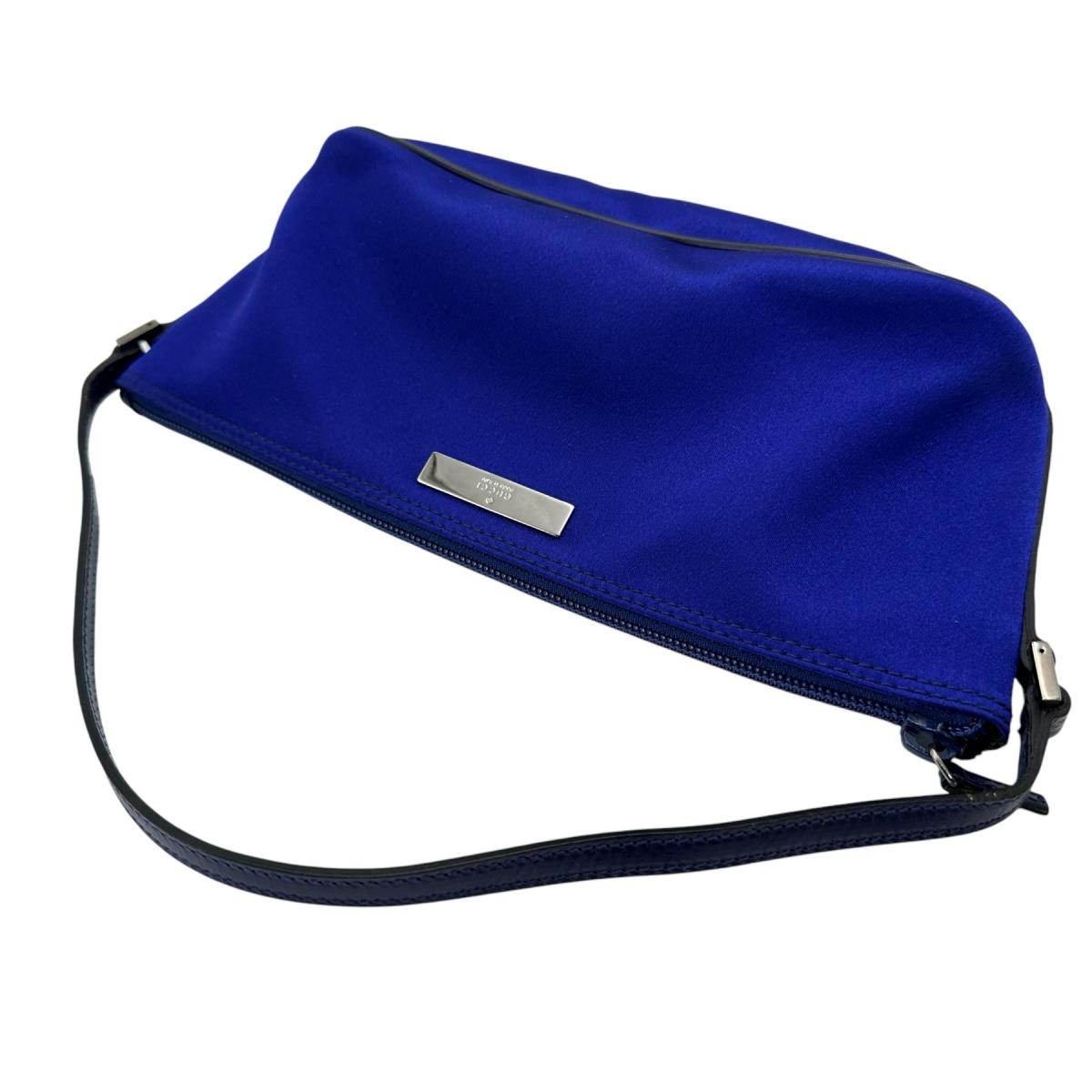 GUCCI Pouch 039-1103 Satin, Leather blue Hand pouch