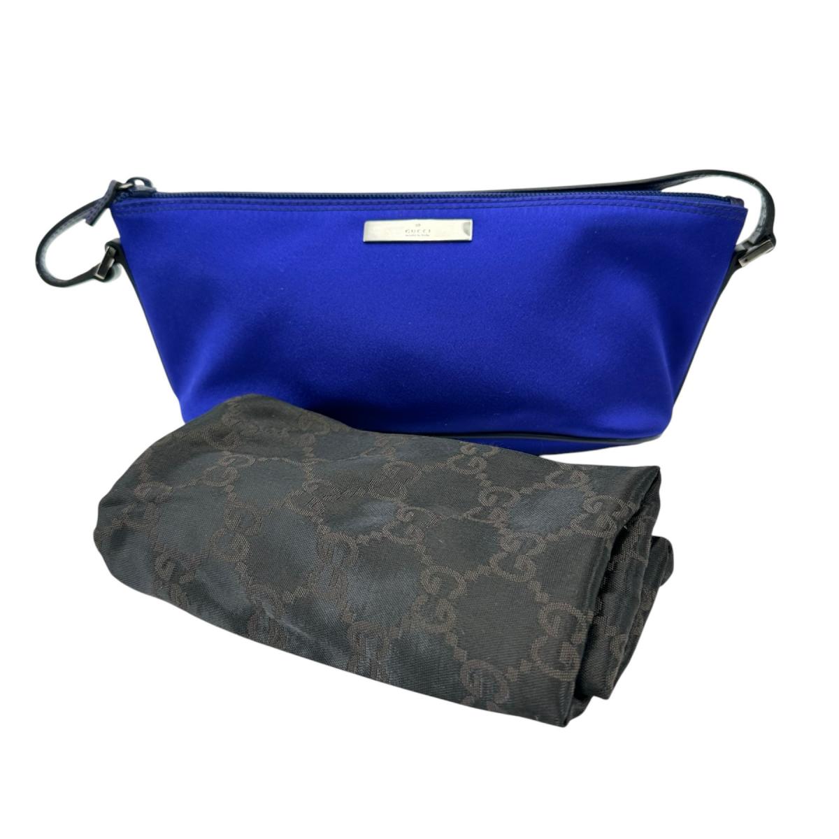 GUCCI Pouch 039-1103 Satin, Leather blue Hand pouch
