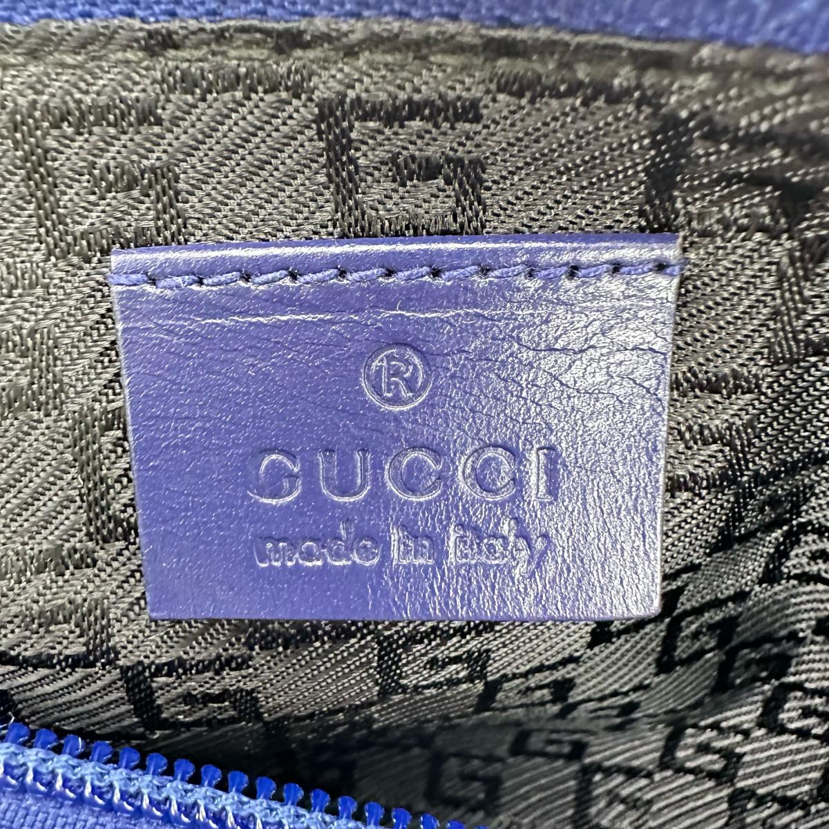 GUCCI Pouch 039-1103 Satin, Leather blue Hand pouch
