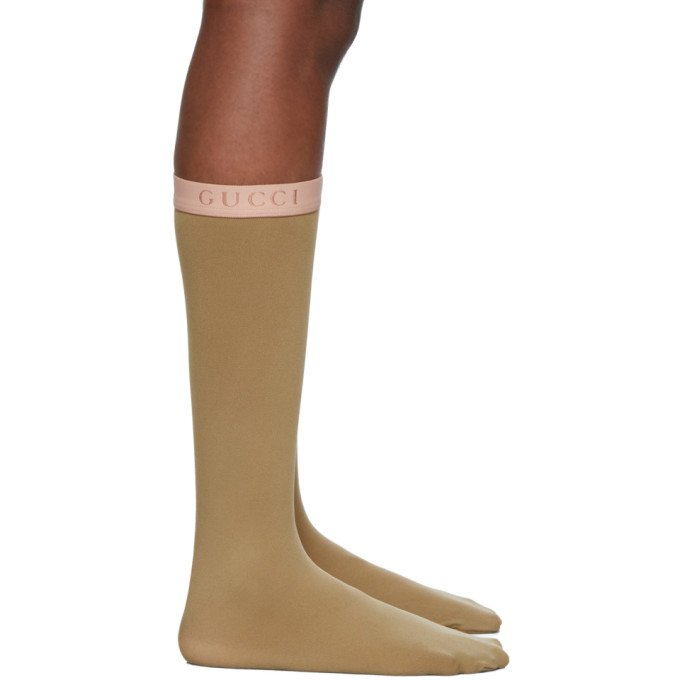 Gucci Lit Amila Mesh Calf Socks in Tan