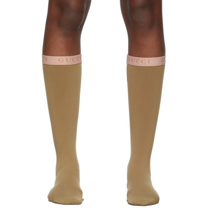 Gucci Lit Amila Mesh Calf Socks in Tan