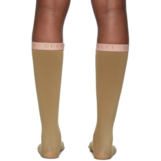 Gucci Lit Amila Mesh Calf Socks in Tan