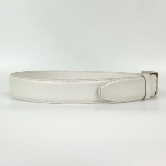 GUCCI White Leather Belt w Chrome Square G Buckle