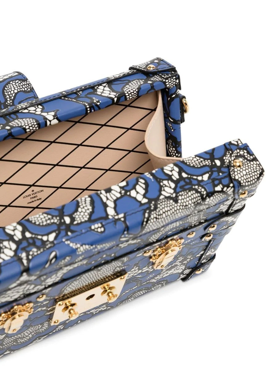 LOUIS VUITTON Blue Lace Floral Petite Malle Bag
