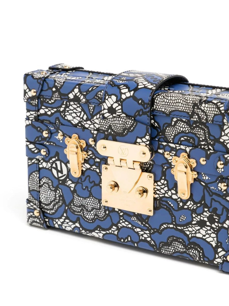 LOUIS VUITTON Blue Lace Floral Petite Malle Bag