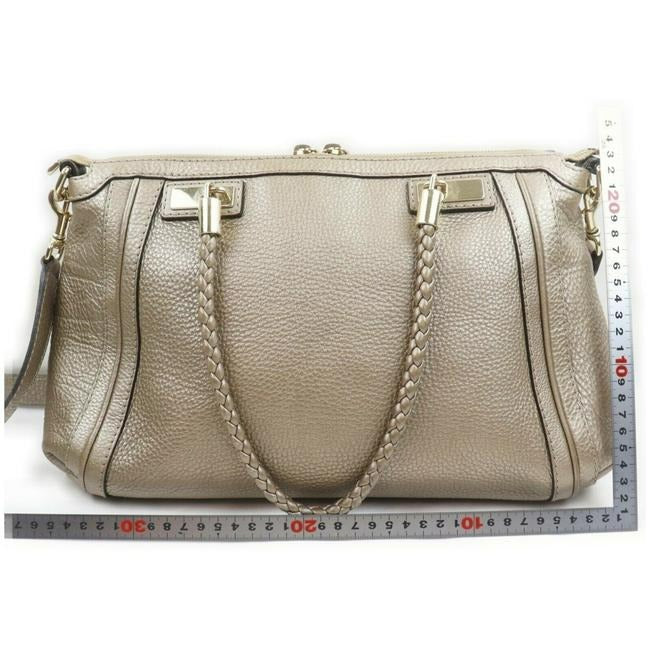 Gucci Pebbled Two Way With Removable Strap Metallic Pewter Grey Leather Satchel