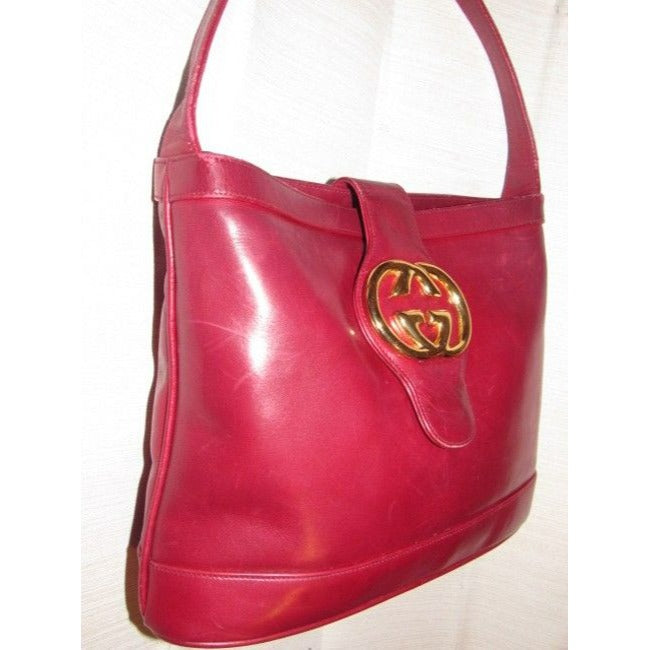 Gucci Vintage Pursesdesigner Purses Reddish Burgundy Leather Satchel