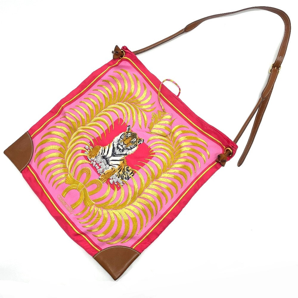 HERMES Shoulder Bag Silk / leather Pink type Tiger pattern silky city GM Women Used