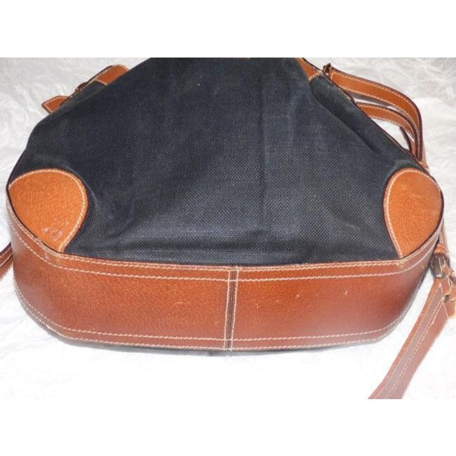 Gucci Black Linen And Camel Leather Bucket Bag With Equestrian Strap