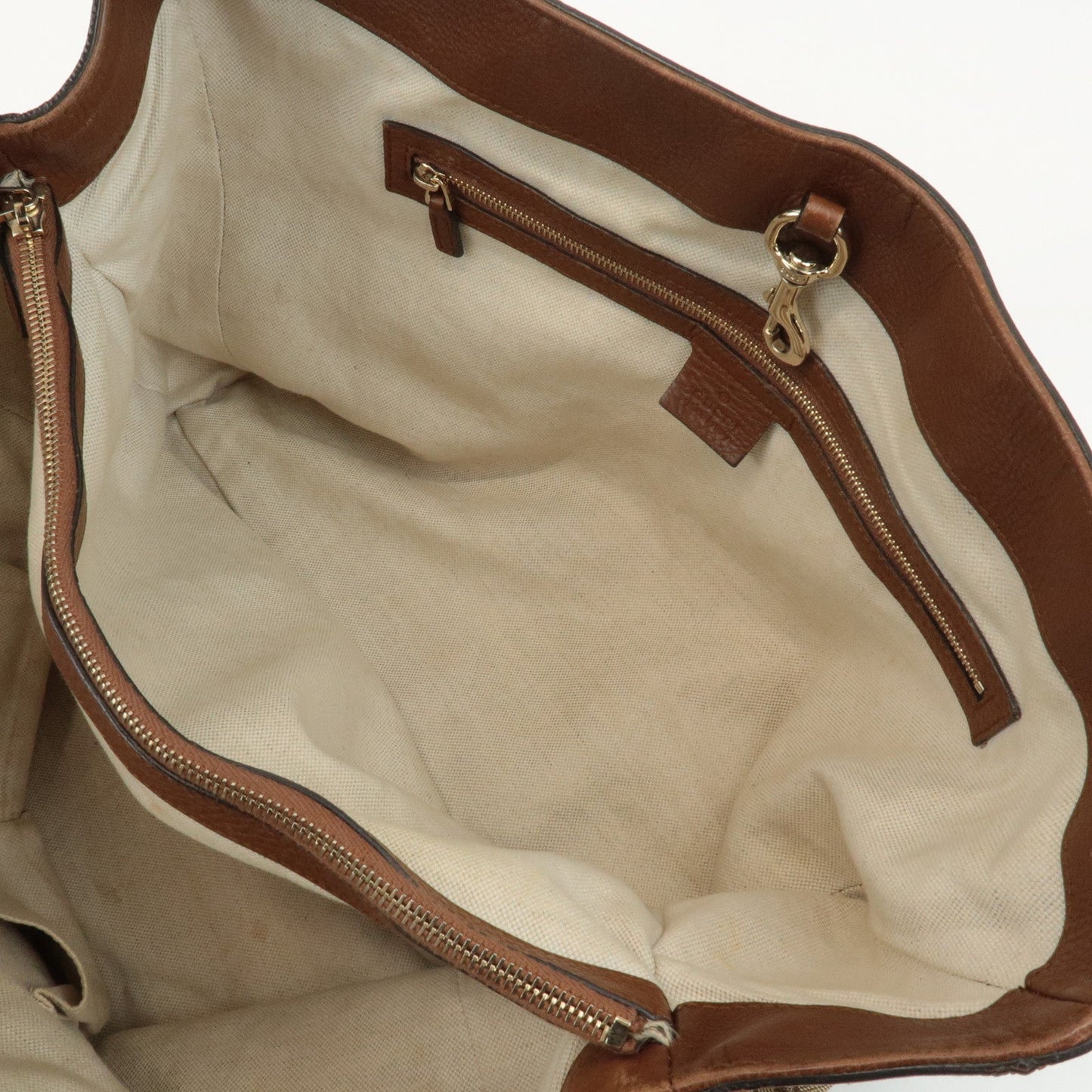 GUCCI Bamboo GG Canvas Leather Tote Bag Beige Brown 269954