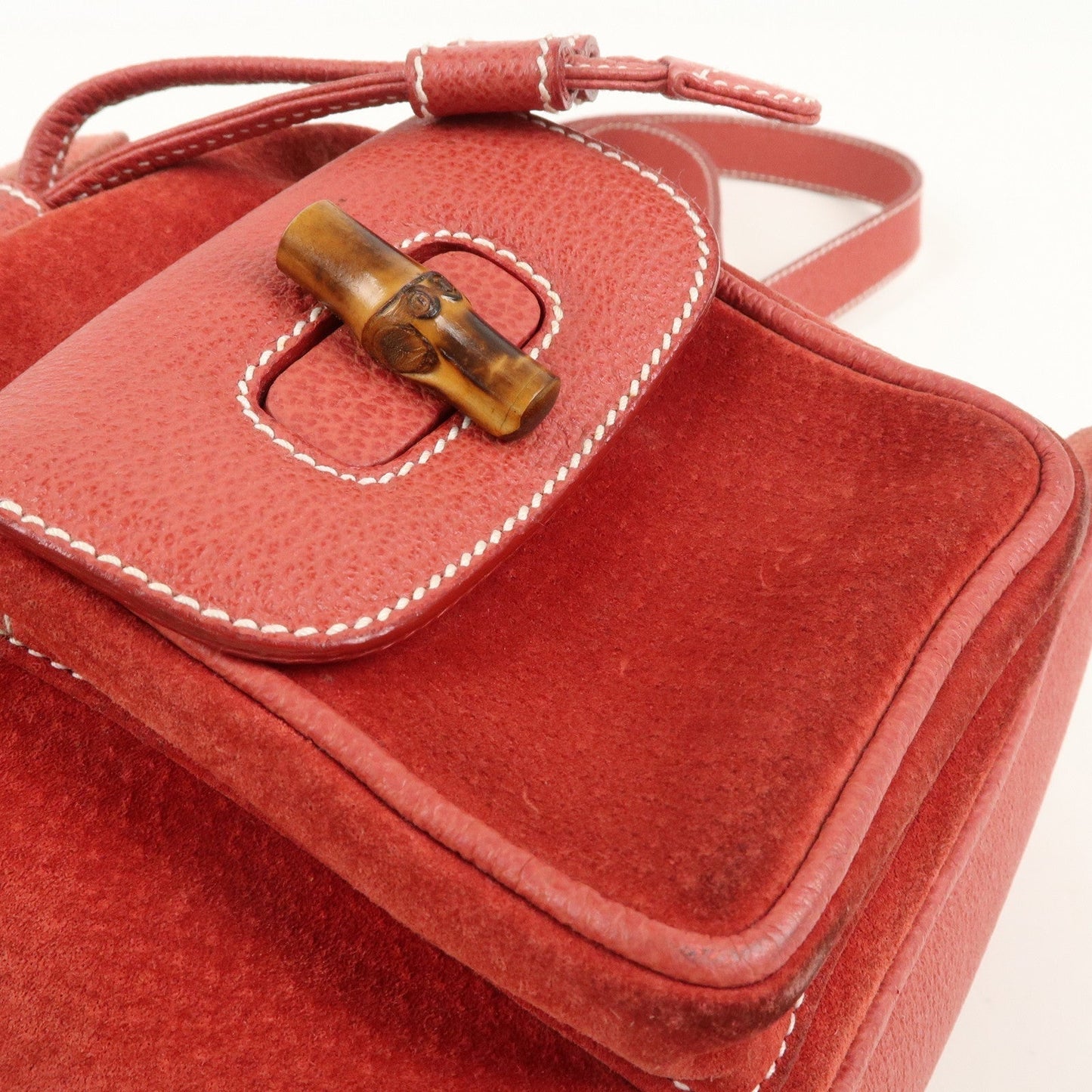 GUCCI Bamboo Leather Backpack Mini Ruck Sack Bag Red 003.1705