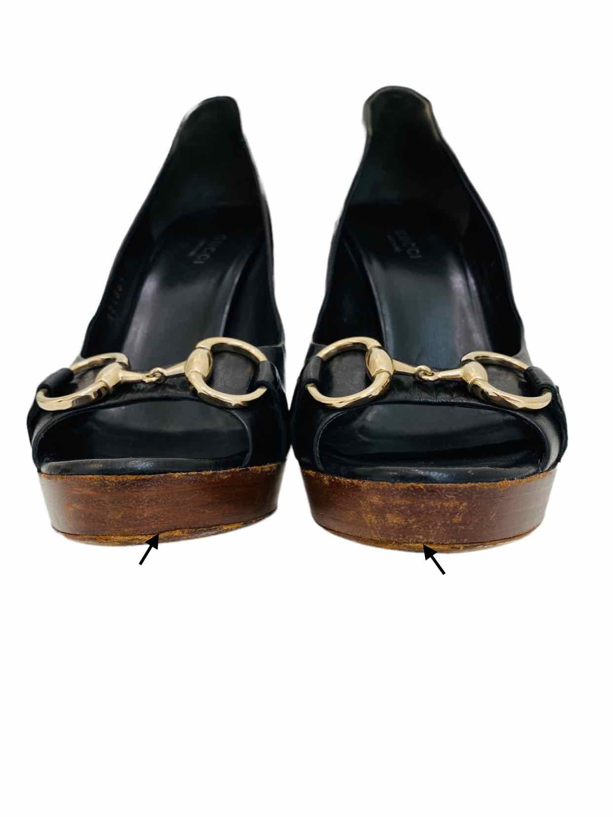 GUCCI Horsebit Black Open Toe Pumps