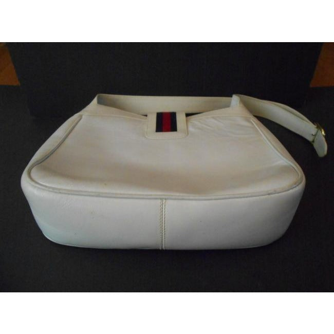 Gucci Vintage White Leather With Red And Blue Striped Accent And Large Gold G