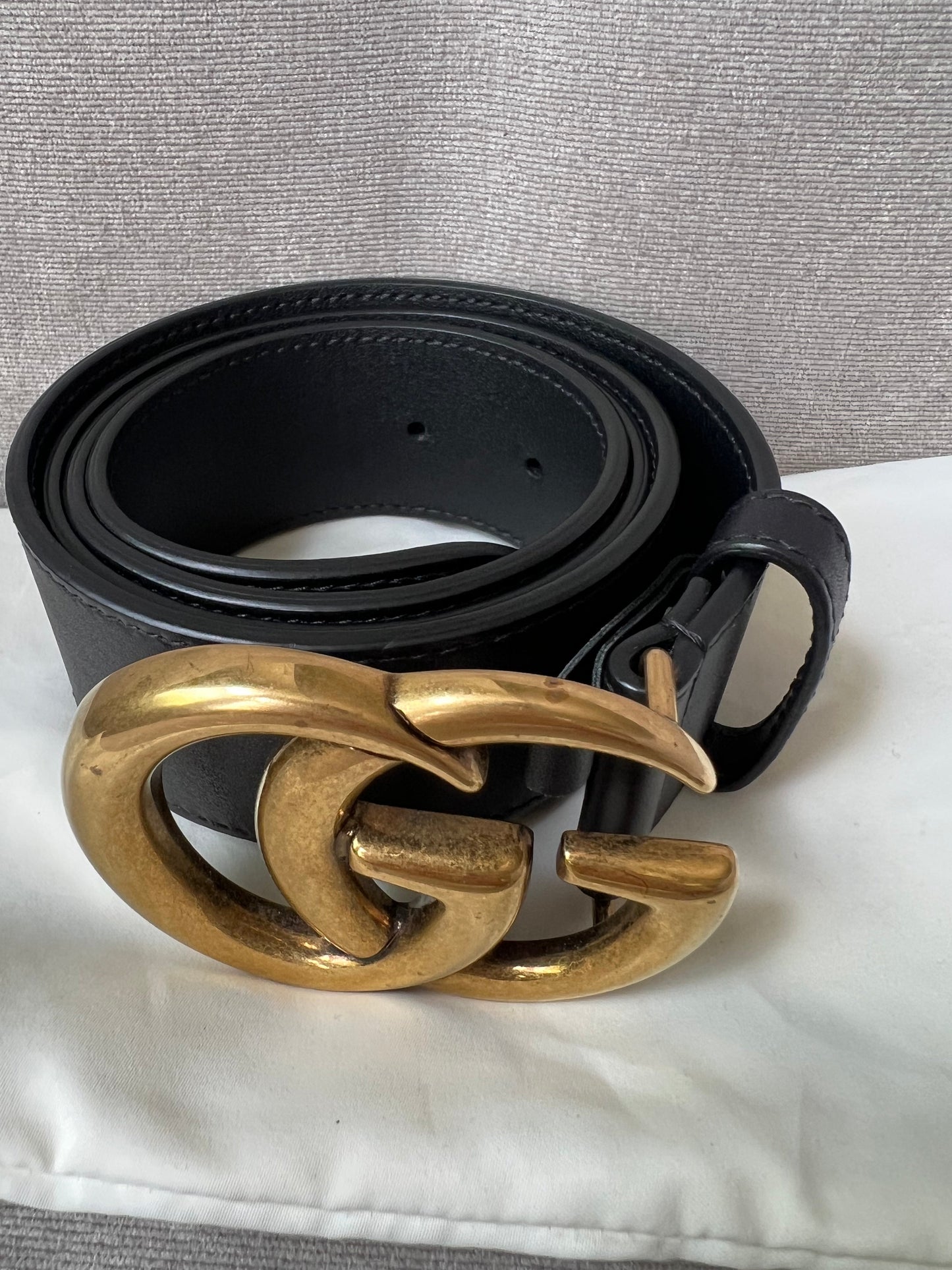Gucci GG 2015 Re edition Marmont Black Wide Leather Belt with Gold Buckle