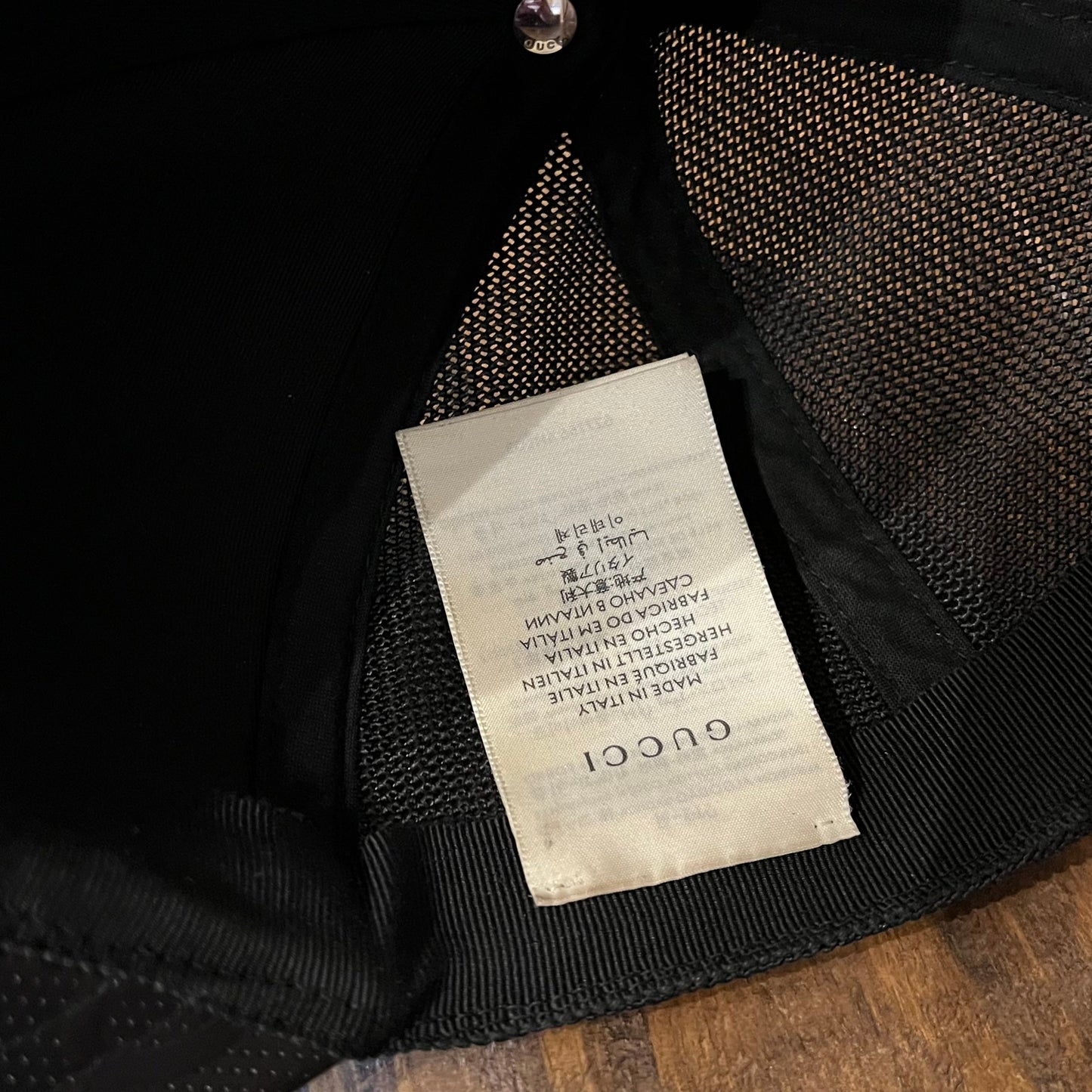 GUCCI Black GG Web Embossed Leather Hat SZL
