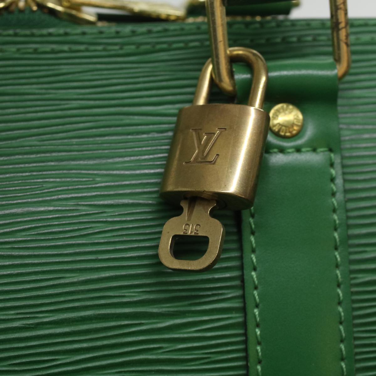 Louis Vuitton Green Leather Keepall 45 travel bag
