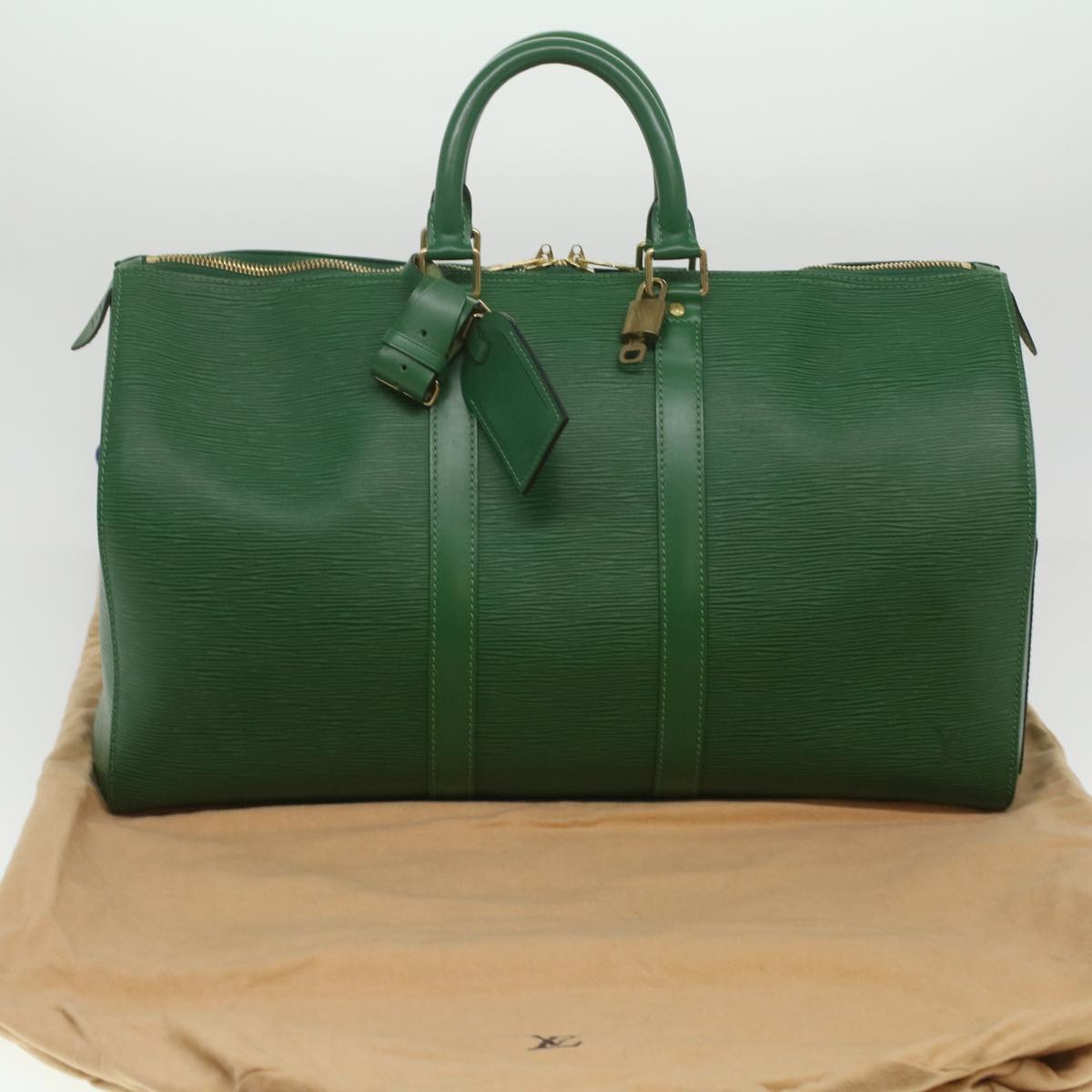 Louis Vuitton Green Leather Keepall 45 travel bag