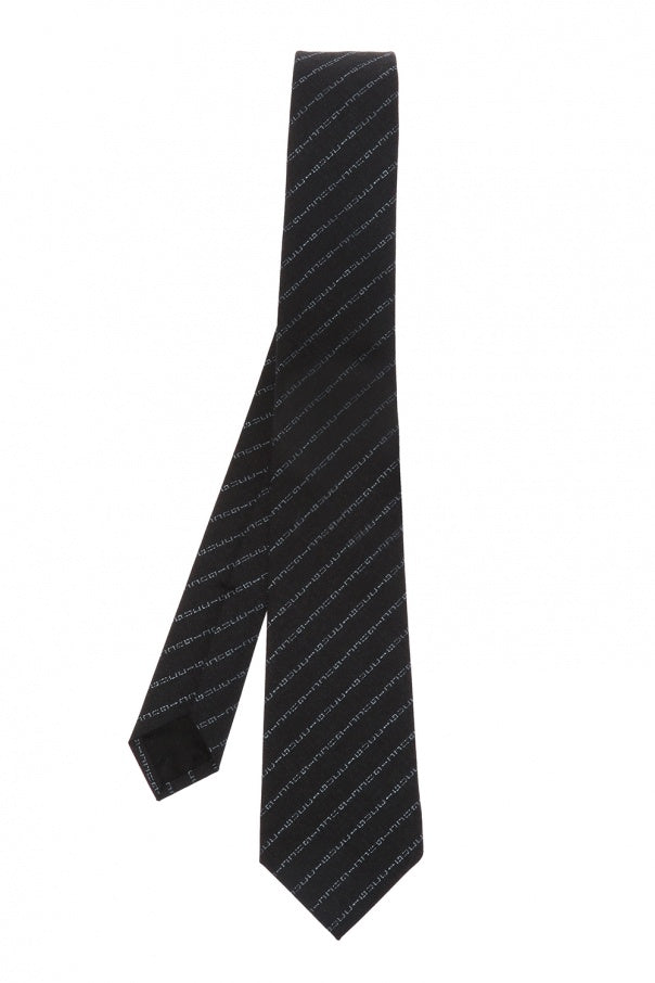 Gucci Wool Barber Tie with Logo in Graphite and Sky Blue