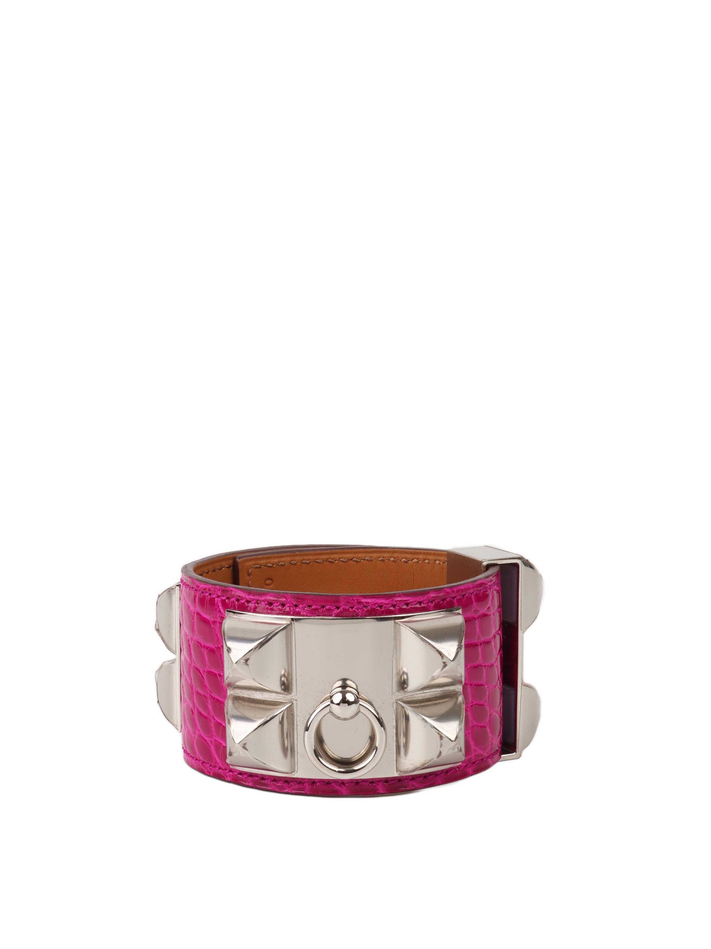 Hermes Collier De Chien Bracelet in Pink Alligator.